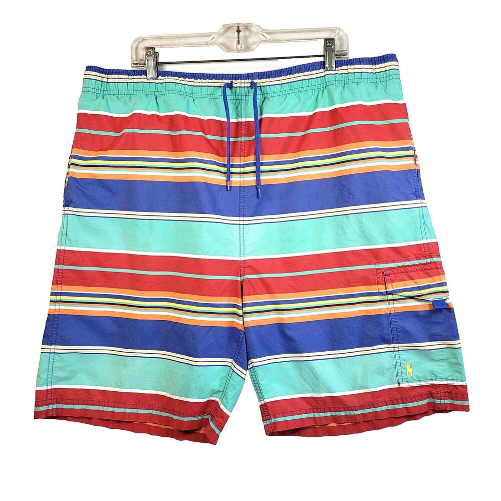 Vintage Polo Ralph Lauren 2XL Striped Colorblock Board Swim Trunks Shorts W-41"